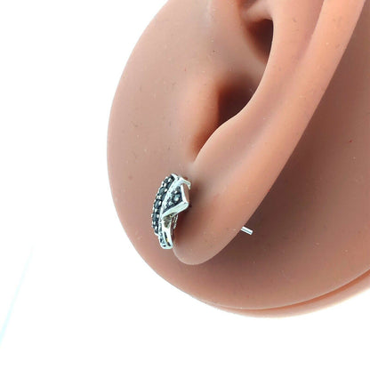 Designer 10K White Gold Round Sapphire Diamond Butterfly Statement Stud Earrings