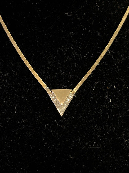 Estate 14K Yellow Diamond Retro Modernist Triangle Pendant Necklace