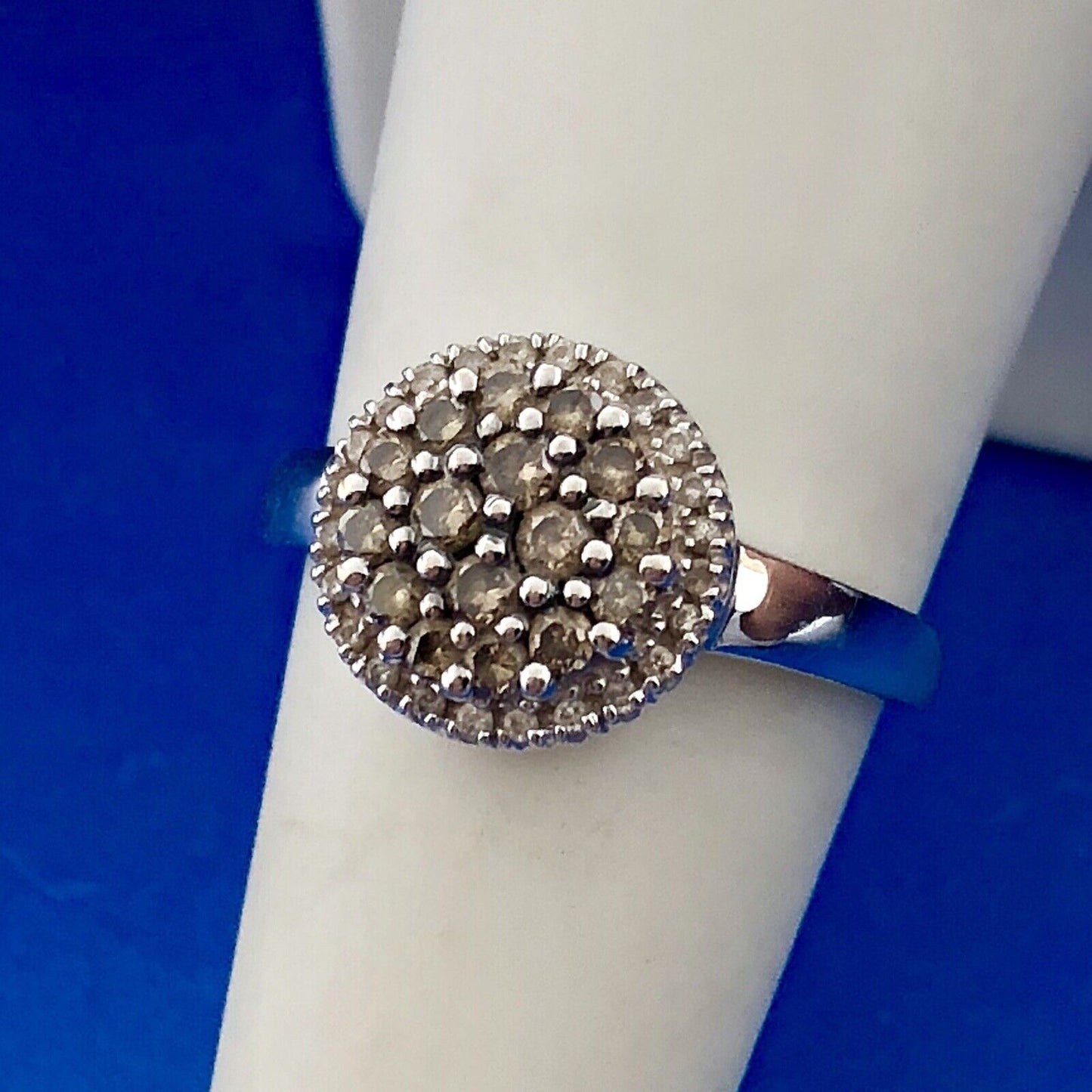 14K White Gold Champagne Diamond Cluster Diamond Halo Statement Anniversary Ring