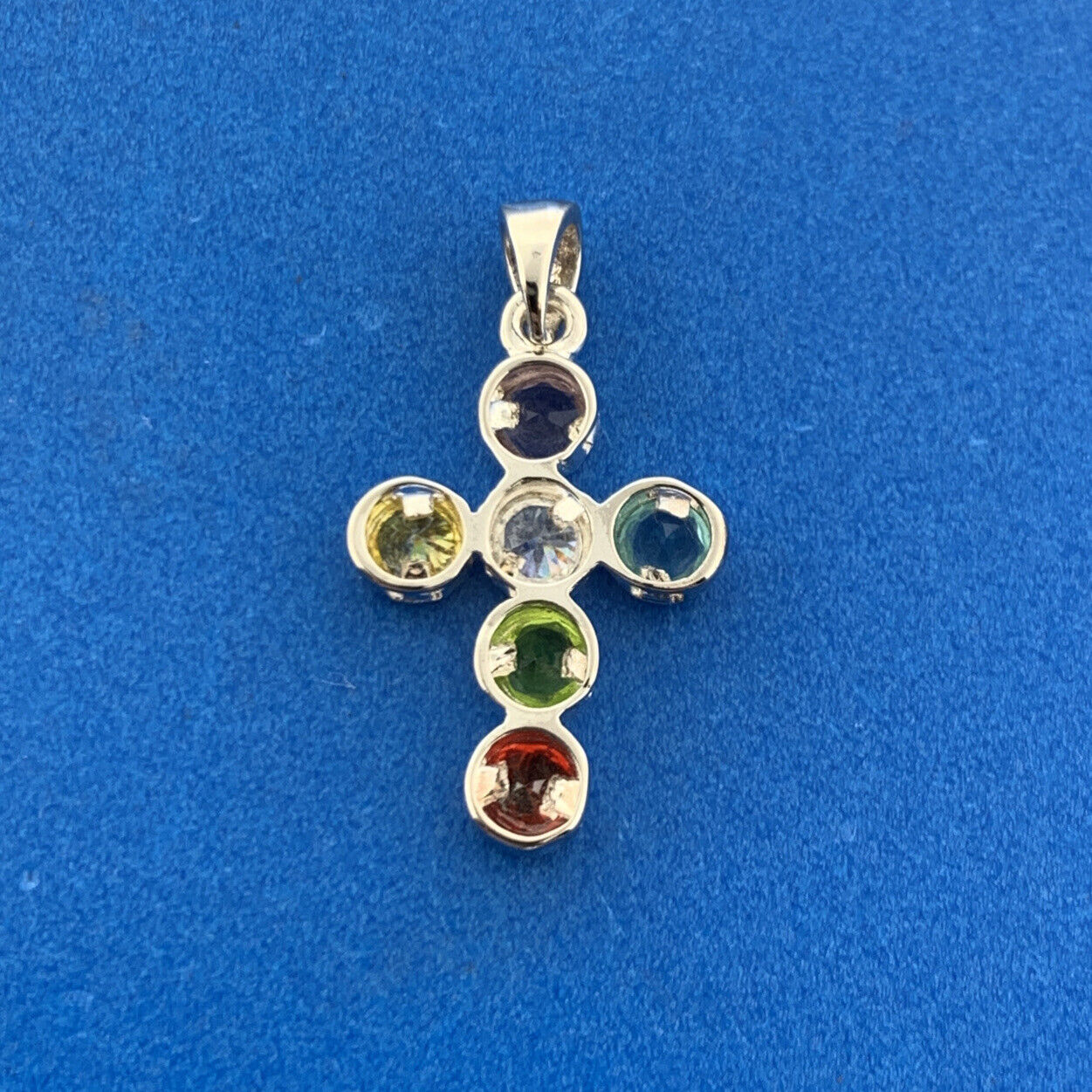Stunning Sterling Silver 925 Multi-Color CZ Religious Faith Cross Dangle Pendant