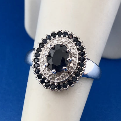 Desinger PAJ 925 Sterling Silver Oval Sapphire Halo September Anniversary Ring
