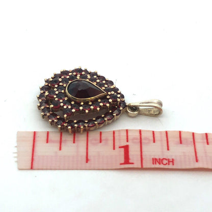 Designer Silver Gold Vermeil Pear Round Garnet Statement Pendant