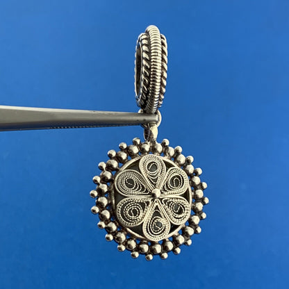 Designer BJ Sterling Silver 925 White Mabe Pearl Beaded Circle Dangle Pendant