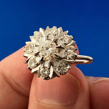 Art Deco Art Nouveau 14K White Gold Diamond Floral Starburst Screw Back Earrings