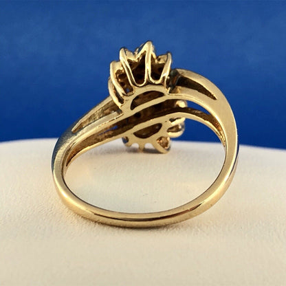 Vintage 14K Yellow Gold Diamond Waterfall Flower Cluster Statement Cocktail Ring