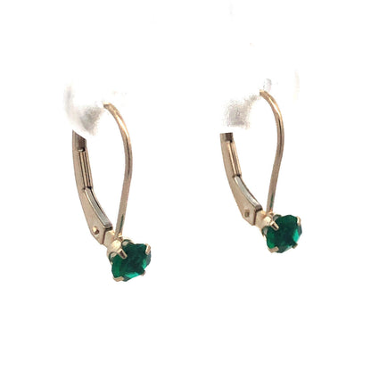 Elegant 14K White Gold Emerald Green Cubic Zirconia Starter Leverback Earrings