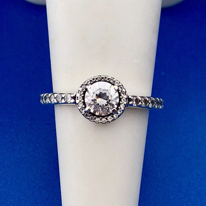 Authentic Pandora 925 Sterling Silver Cubic Zirconia CZ Round Sparkle Halo Ring