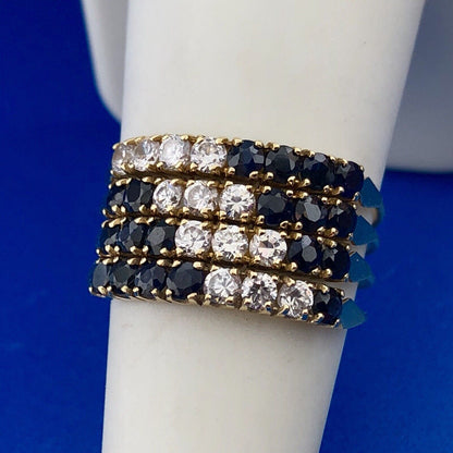 14K Yellow Gold Blue Sapphire Cubic Zirconia Cocktail Statement Stacker Ring