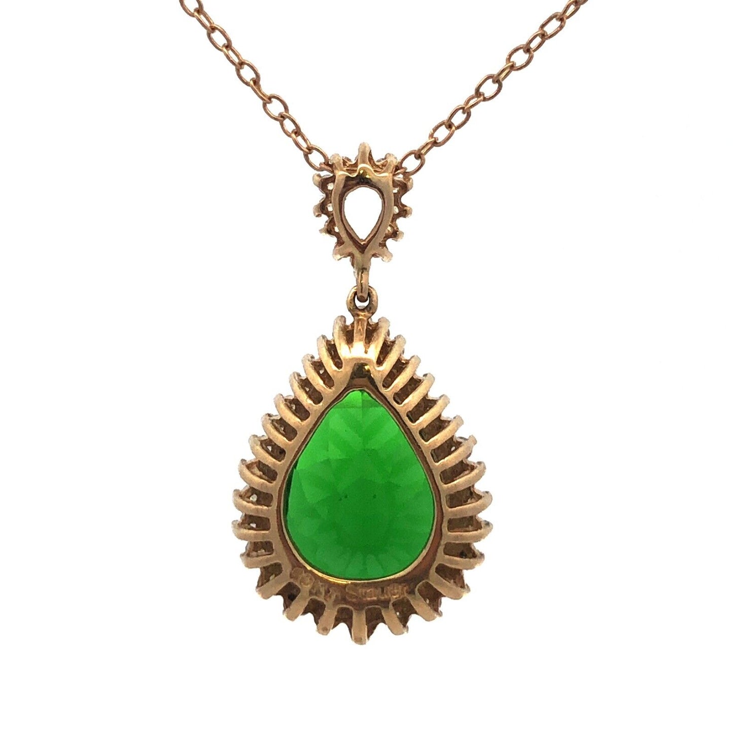 Designer Stauer 10K Yellow Gold Green Pear CZ Halo Statement Pendant Necklace