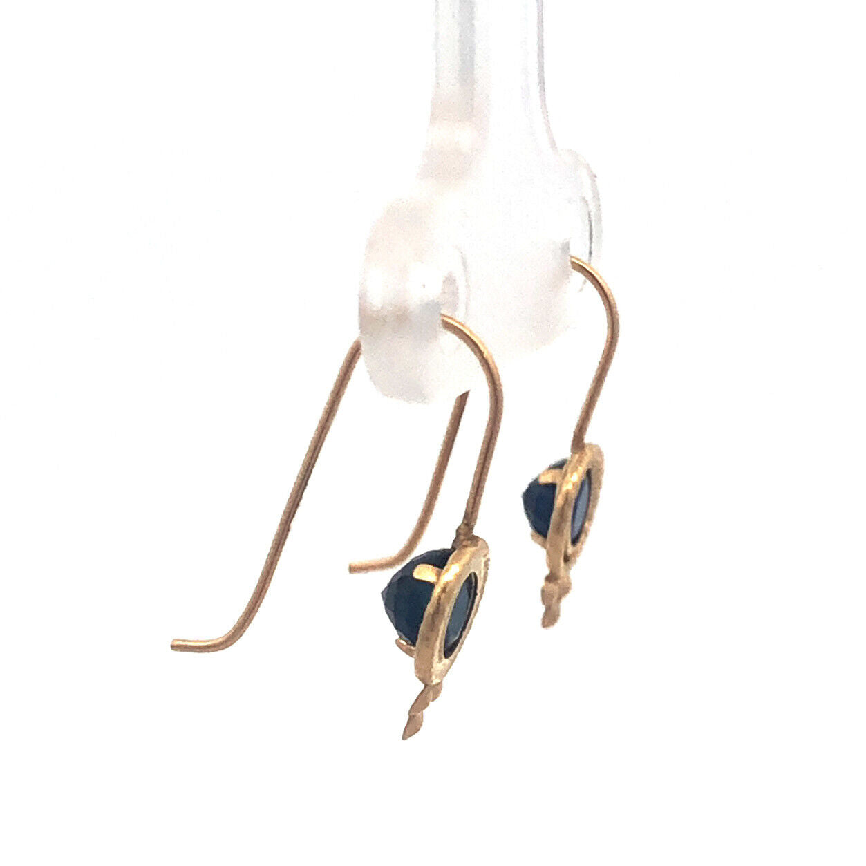 14K Yellow Gold Blue Sapphire Drop Wire Thread Earrings