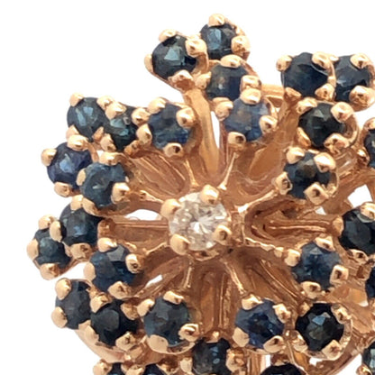 Designer HJW 14K Yellow Gold Round Sapphire Diamond Cluster Dome Cocktail Ring