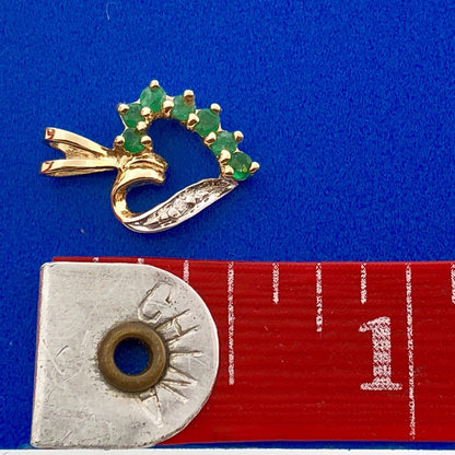 Vintage 14K Yellow White Gold Emerald Diamond Heart Sweetheart Birthday Pendant