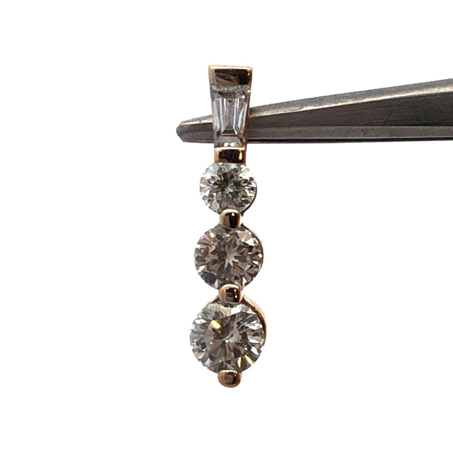 Designer ZEI 18K Yellow Gold Round Diamond Trio Bar Eternity Anniversary Pendant