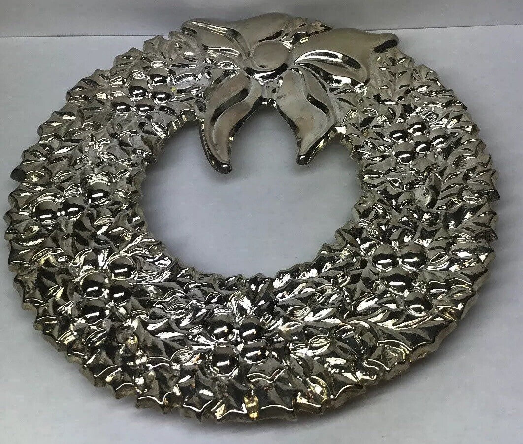 1982 Vintage Gorham Italy Silver Plated Brass Christmas Wreath Hot Cold Trivet