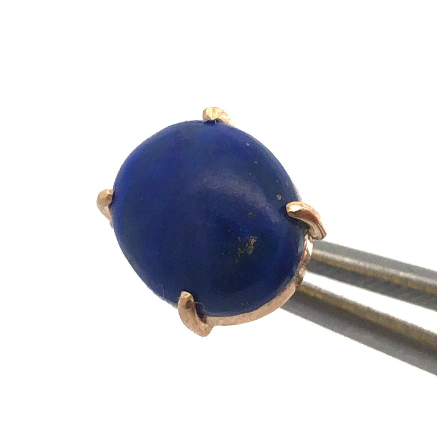 14K Yellow Gold Oval Cabochon Blue Lapis Lazuli Solitaire Stud Earrings
