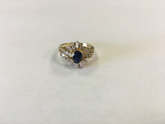 14k Yellow Gold Oval Sapphire with Diamond Accents Cocktail Ring