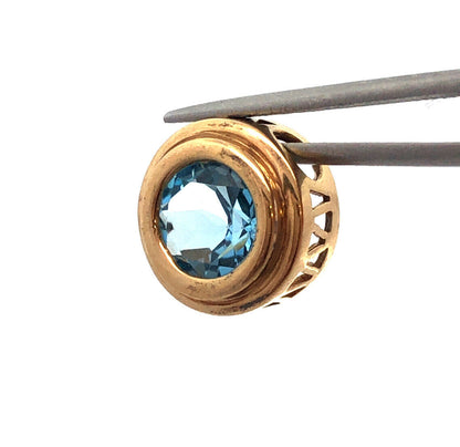 Designer 14K Yellow Gold Blue Topaz Round Drop Pendant