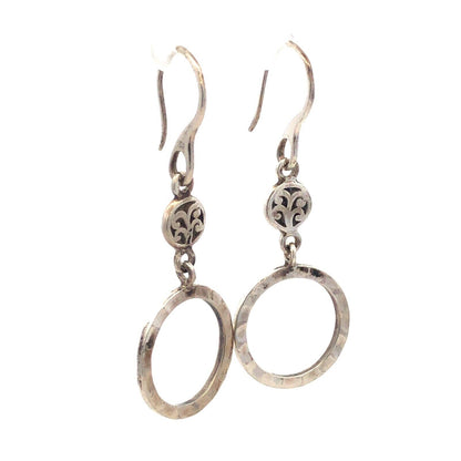925 Sterling Silver Round Textured Hammered Dangle Hoop Earrings