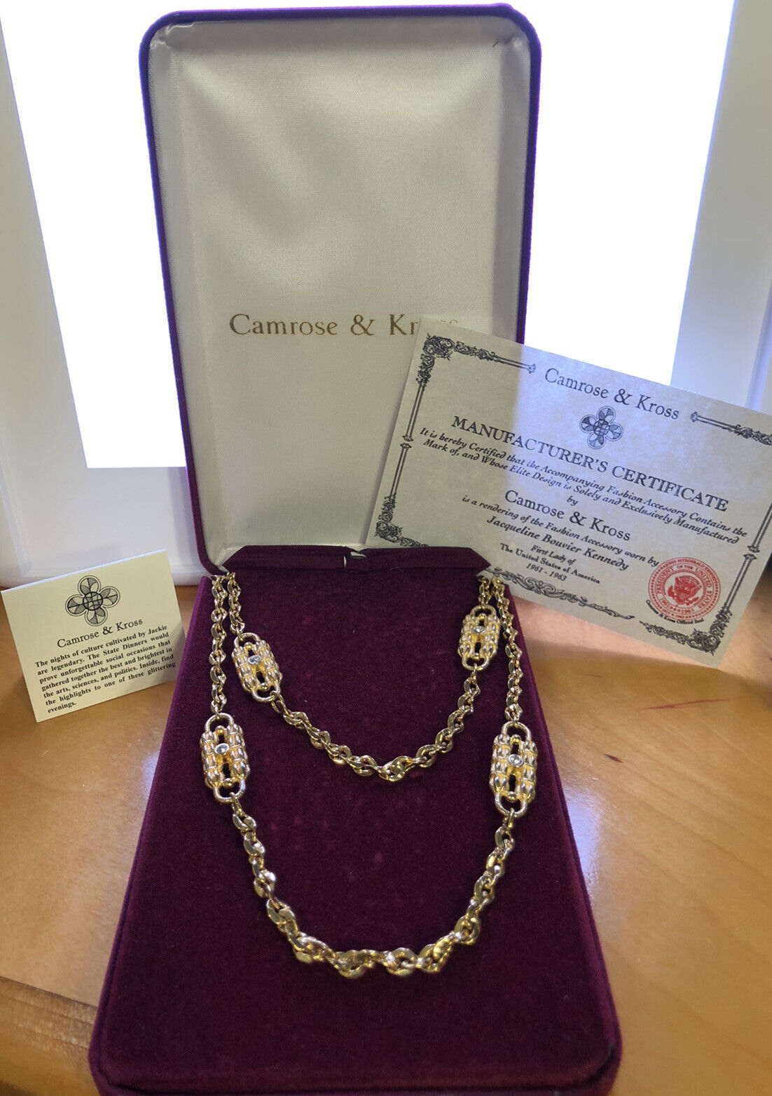 Camrose Kross JBK Jacqueline Kennedy Gold Tone CZ Double Row Paperclip Necklace