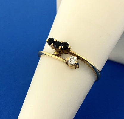 14K Yellow Gold Sapphire Diamond Modernist Bypass September Sweetheart Wire Ring