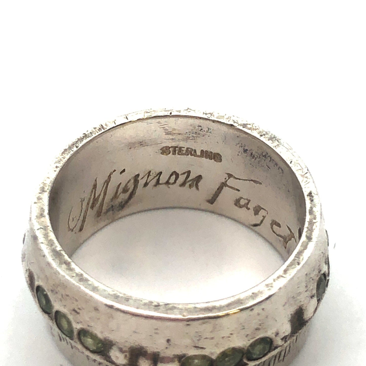 Mignon Faget Sterling Silver Cubic Zirconia Scarred Node Wide Cigar Band Ring