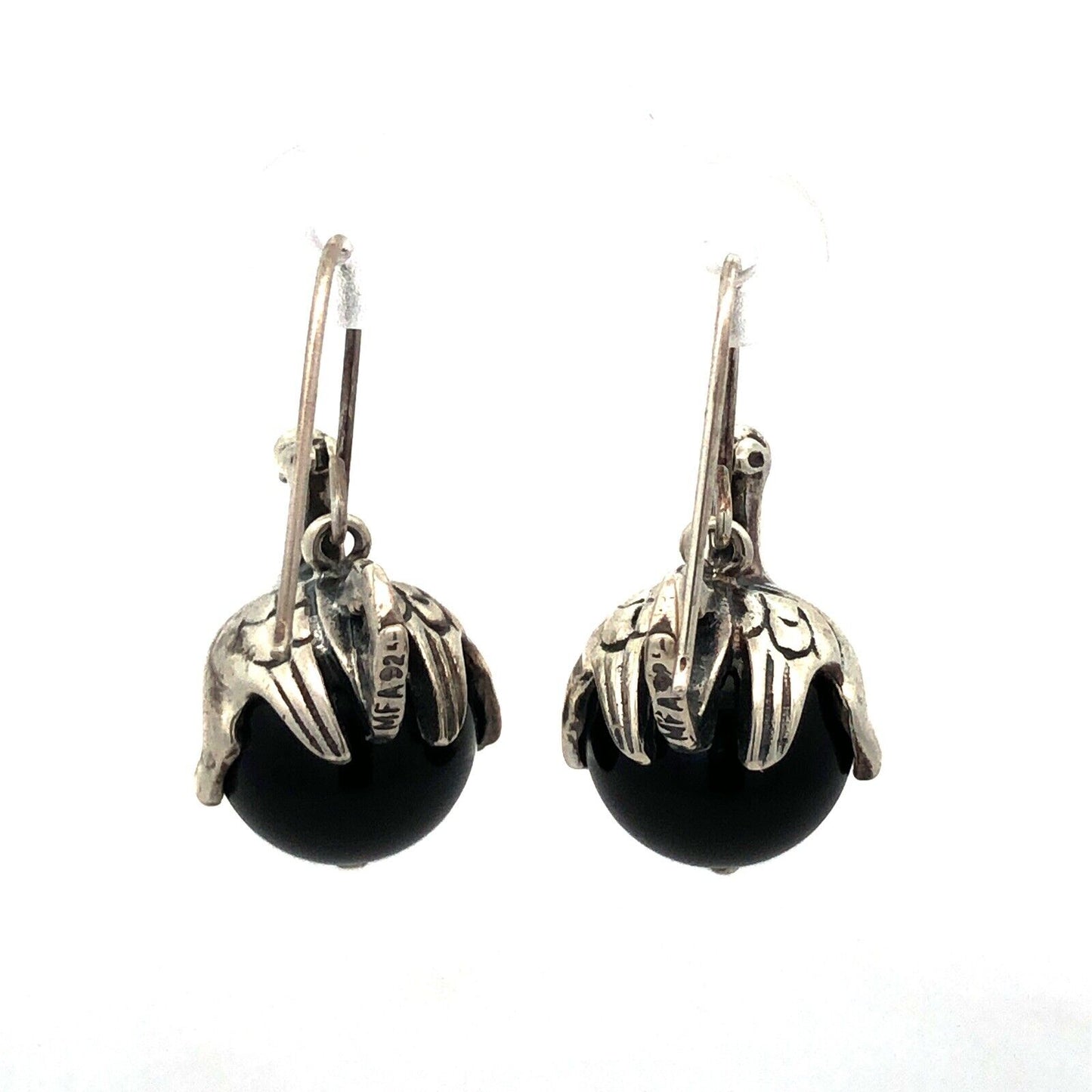 Museum Fine Arts  MFA 925 Sterling Silver Round Black Onyx Dragon Globe Earrings