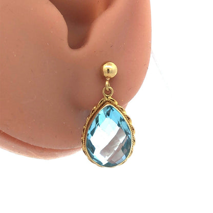 Designer Italy 18K Yellow Gold Pear Cushion Cut Blue Topaz Dangle Drop Earrings