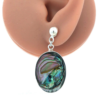 Vintage 925 Sterling Silver Oval Abalone Dangle Stud Earrings