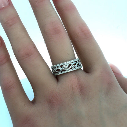 Neil Lane 14K White Gold Pave Diamond Floral Scroll Cutout Wedding Band Ring