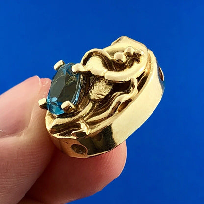 14k Yellow Gold Blue Topaz Slide Charm Pendant