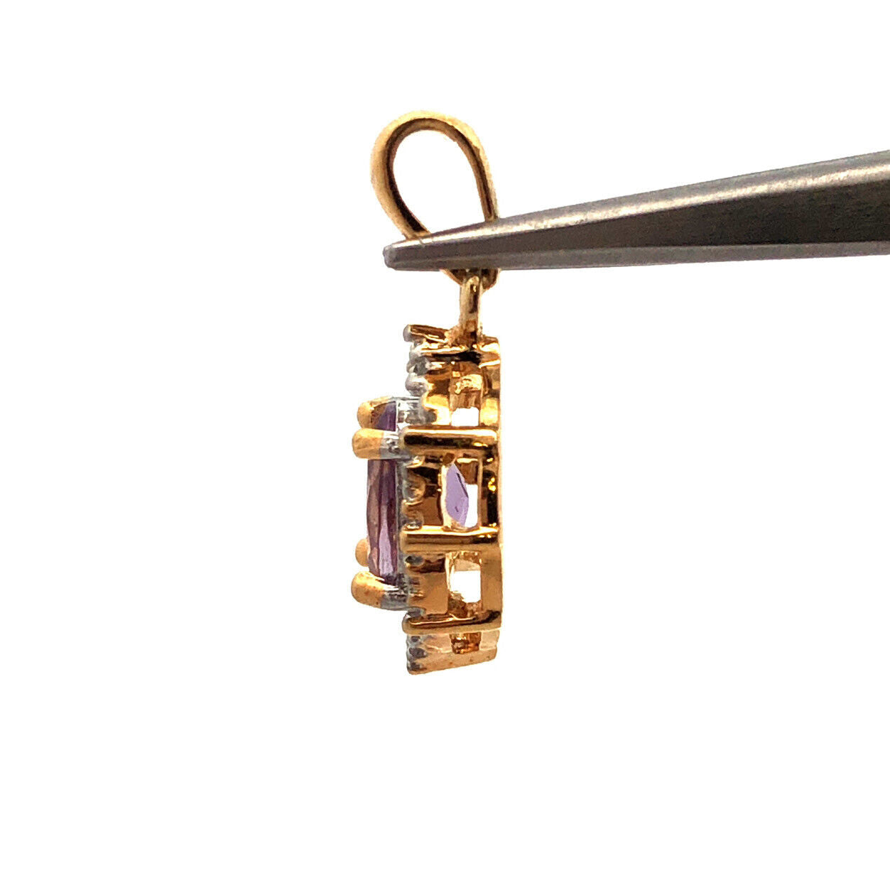 Designer 925 Sterling Silver Vermeil Oval Amethyst Diamond Pendant