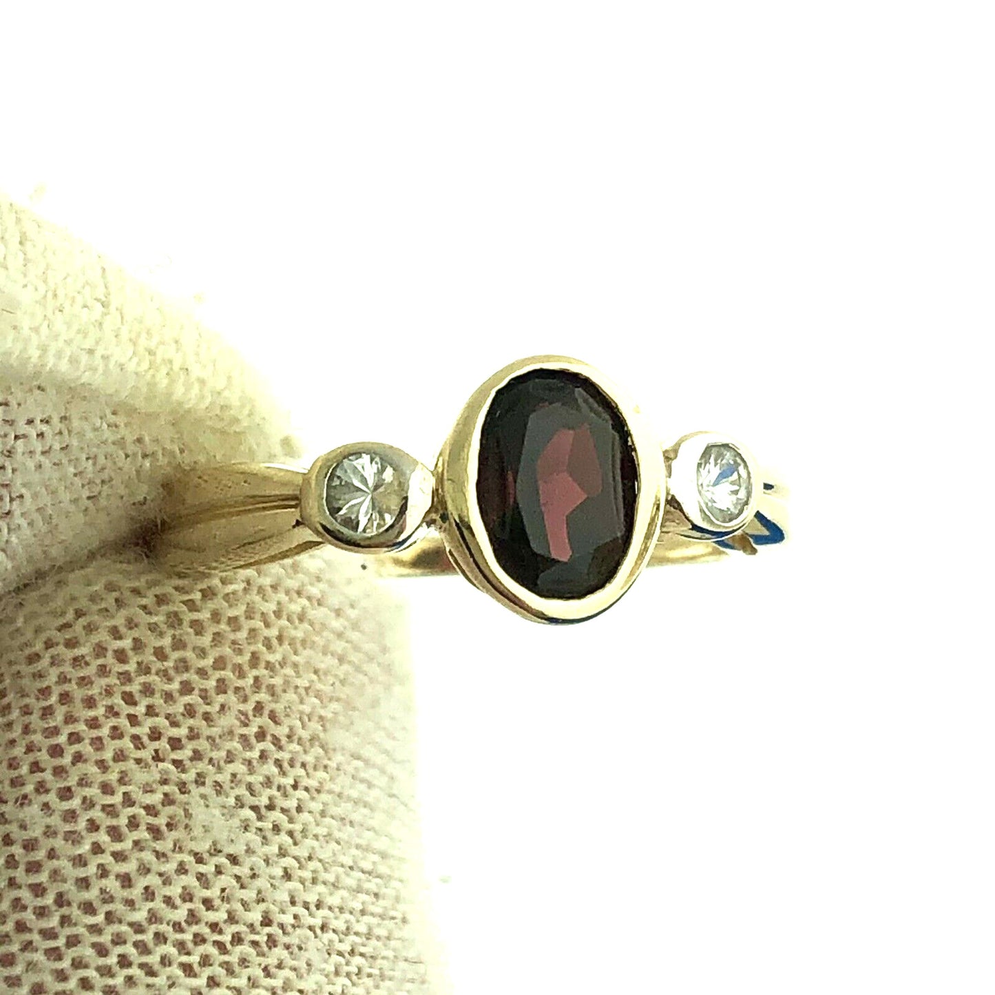 14K Yellow Gold Oval Red Spinel White Sapphire Accented USGL Certified Sz 7 Ring