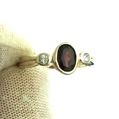 14K Yellow Gold Oval Red Spinel White Sapphire Accented USGL Certified Sz 7 Ring