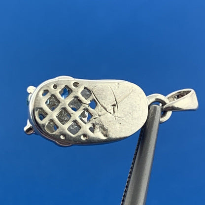 Silver Toned Round Blue White Sparkling CZ Child's Floral Shoe Dangle Pendant