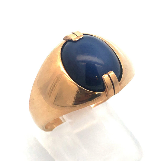Gorgeous 10k Yellow Gold Oval Cabochon Blue Star Sapphire Dome Ring Size 9.25