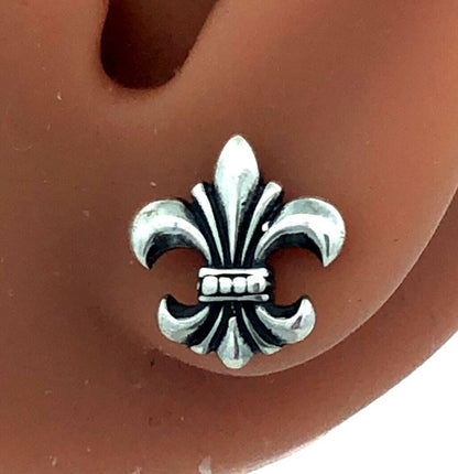Designer 925 Sterling Silver Fleur De Lis Statement Stud Earrings