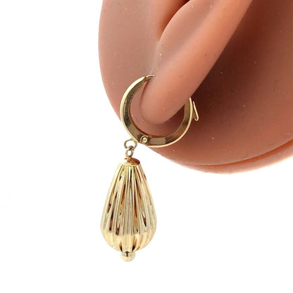 Designer EG 14K Yellow Gold Textured Teardrop Dangle Hoop Earrings