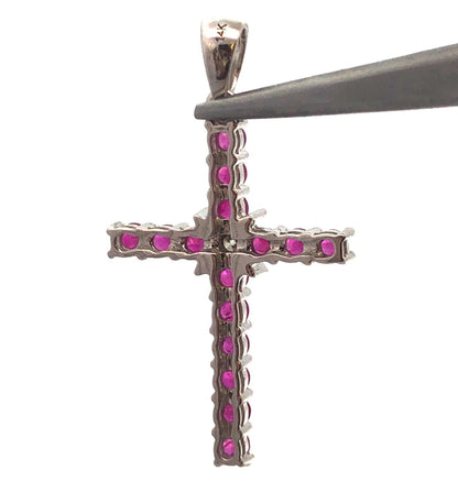 14K White Gold Ruby Diamond Cross Religious Communion Wedding July Pendant