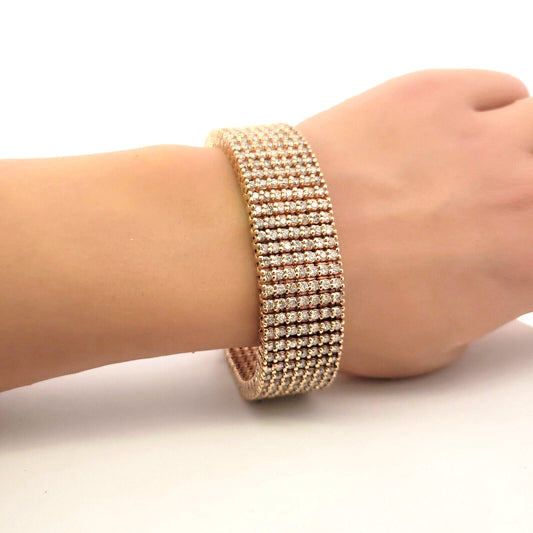 Women's 10K Rose Gold Seven Strand Round Diamond-Studded Wide Tennis Bracelet