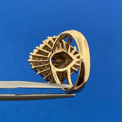 Designer 14K Yellow Gold Sapphire Diamond Cluster Statement Cocktail Ring