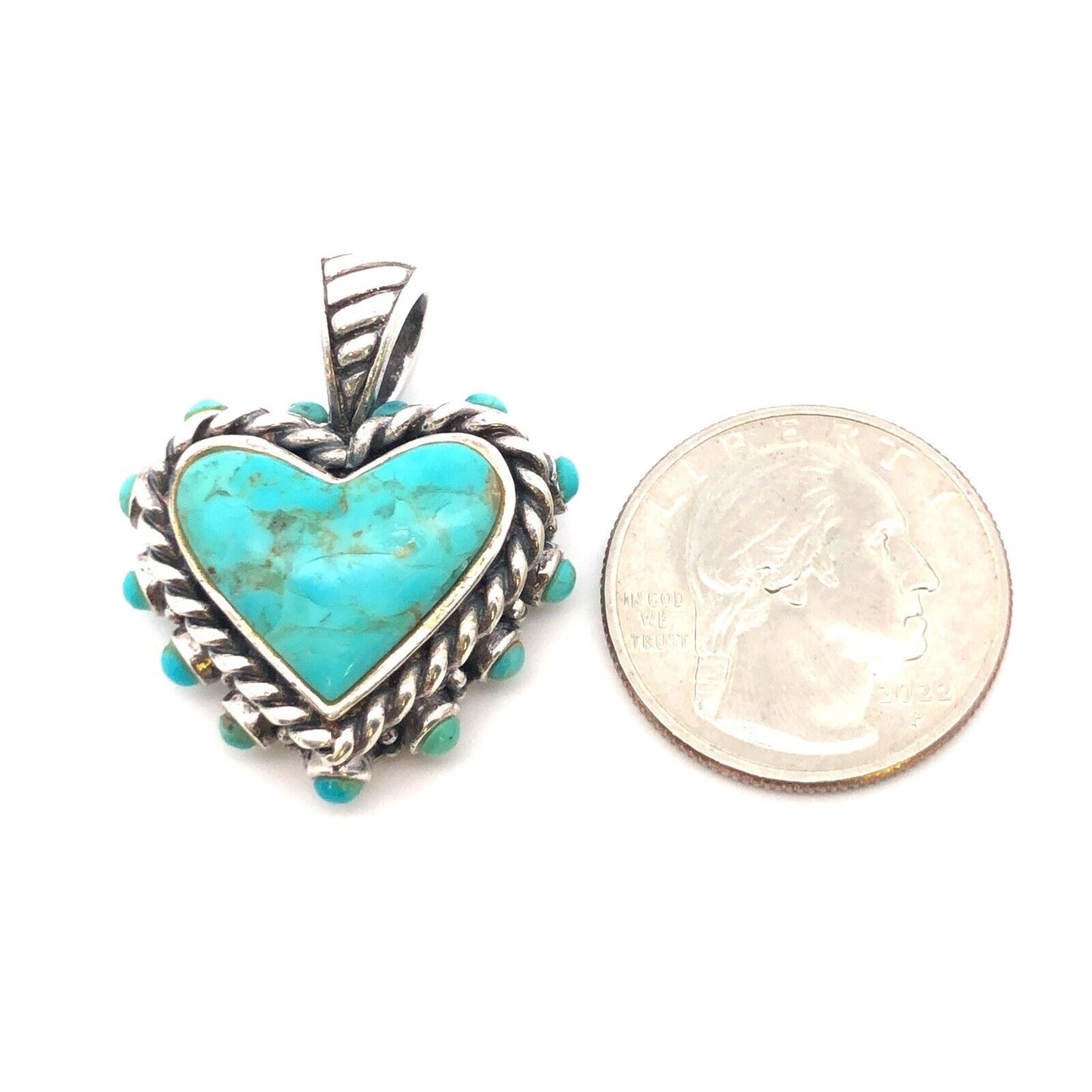 Native American 925 Sterling Silver Turquoise Heart Cabochon Statement Pendant