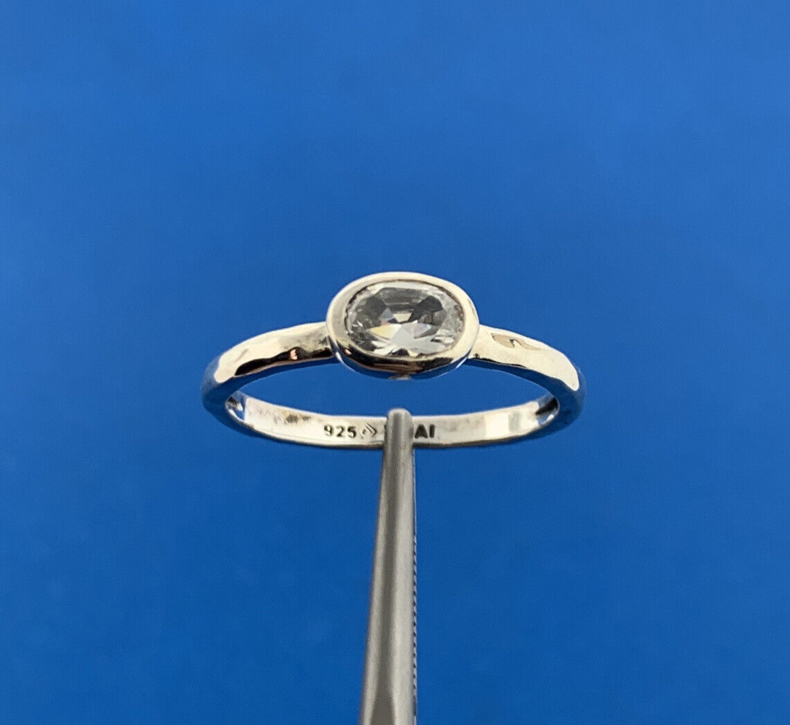 Designer Silpada 925 Sterling Silver Oval White Quartz Stackable Cigar Band Ring