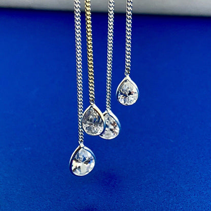 Designer CIJ Sterling Silver 925 Cubic Zirconia CZ Double Drop Dangle Earrings