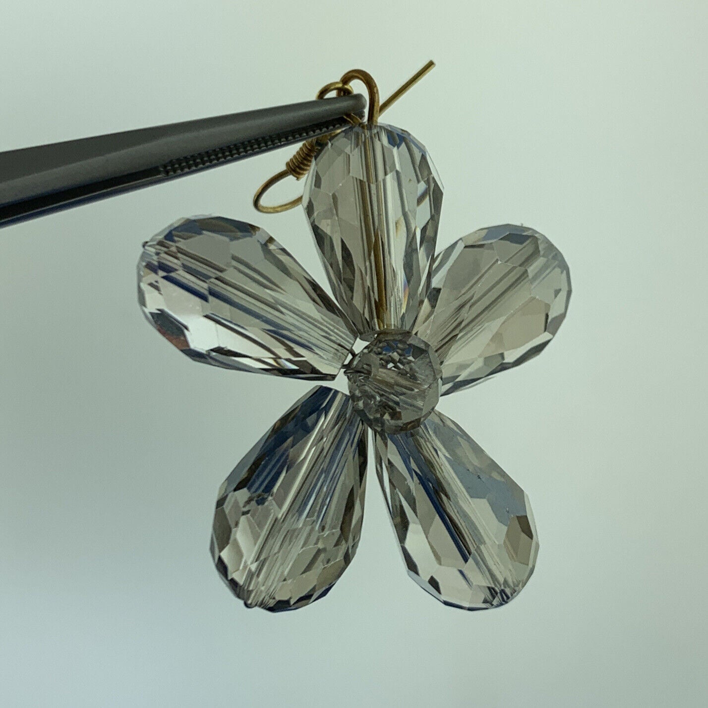 Vintage Artisan Gold Tone Crystal Floral Cluster Drop Dangle Statement Earrings