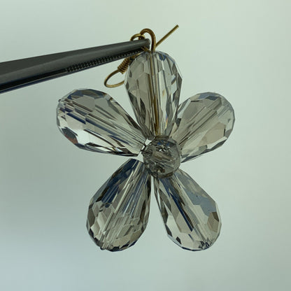 Vintage Artisan Gold Tone Crystal Floral Cluster Drop Dangle Statement Earrings