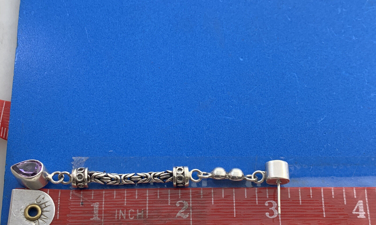 Peridot and Amethyst 925 Sterling Silver Round Chain Dangle Stud Earrings