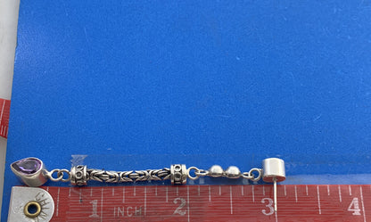 Peridot and Amethyst 925 Sterling Silver Round Chain Dangle Stud Earrings