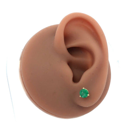 Designer PAM 14K Yellow Gold Round Green Emerald Solitaire Stud Earrings