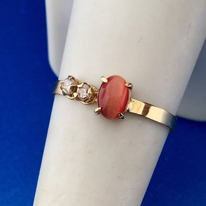 Vintage 14K Yellow Gold Orange Tiger Eye Cubic Zirconia Modern Free Form Ring