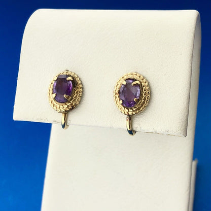 Mid Century 14K Gold Filled Amethyst February Anniversary Screw Back Earrings